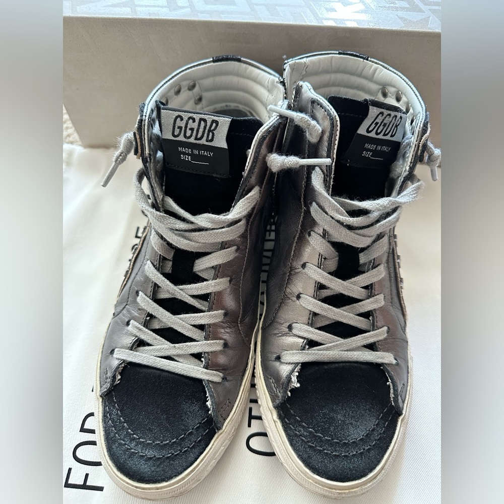 Golden goose silver metallic slide sneakers